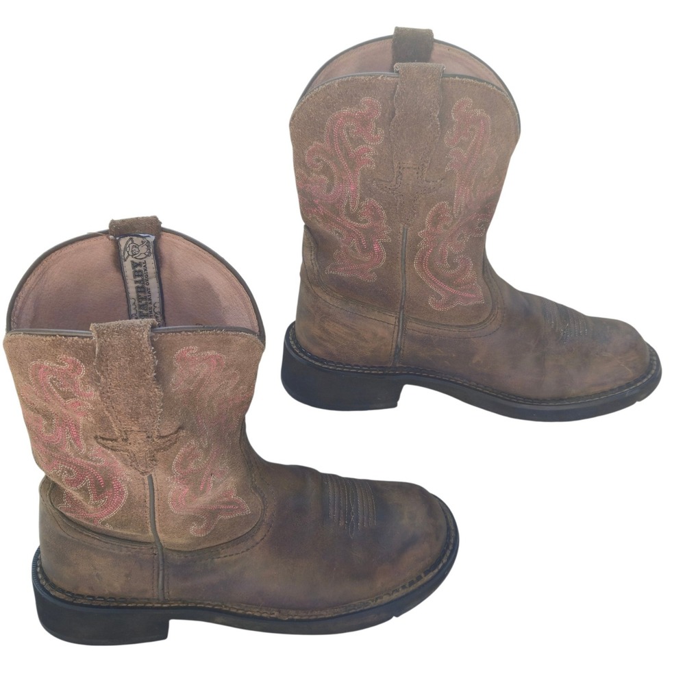 Ariat Fatbaby Western Boots Womens 9.5 Brown Leather Pink Stitching Cowgirl